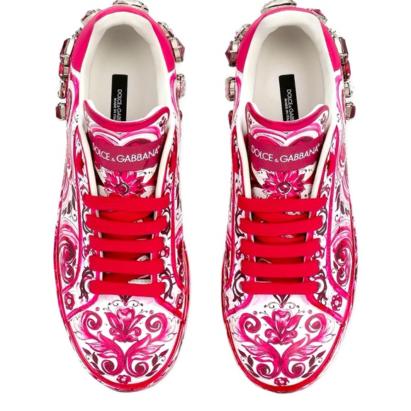 NIB Dolce & Gabbana Calfskin Portofino sneakers Fuchsia Women Size 39.5 (US 9) - Picture 2 of 5